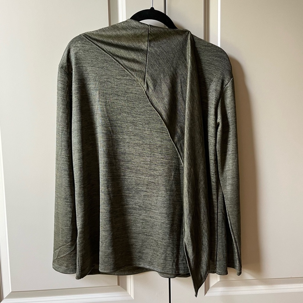 NWT H by Halston Moss Green Crossover front Cowl Neck Long Sleeve Top - Picture 2 of 8